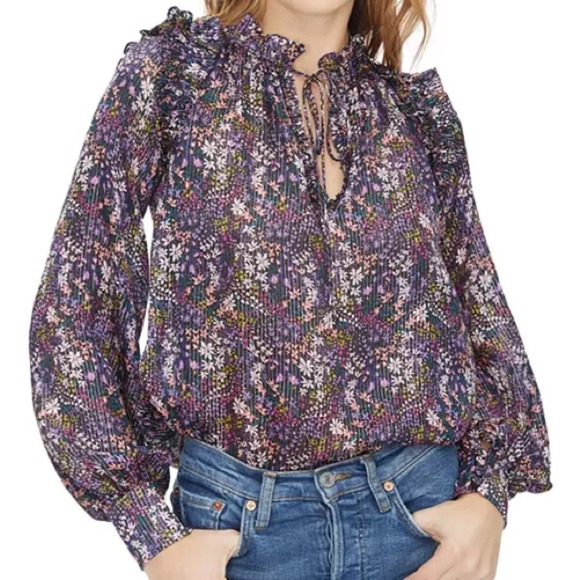 Generation Love Thea Viola Blouse Top Shirt Womens Small Black Pink Flor… - Picture 1 of 5